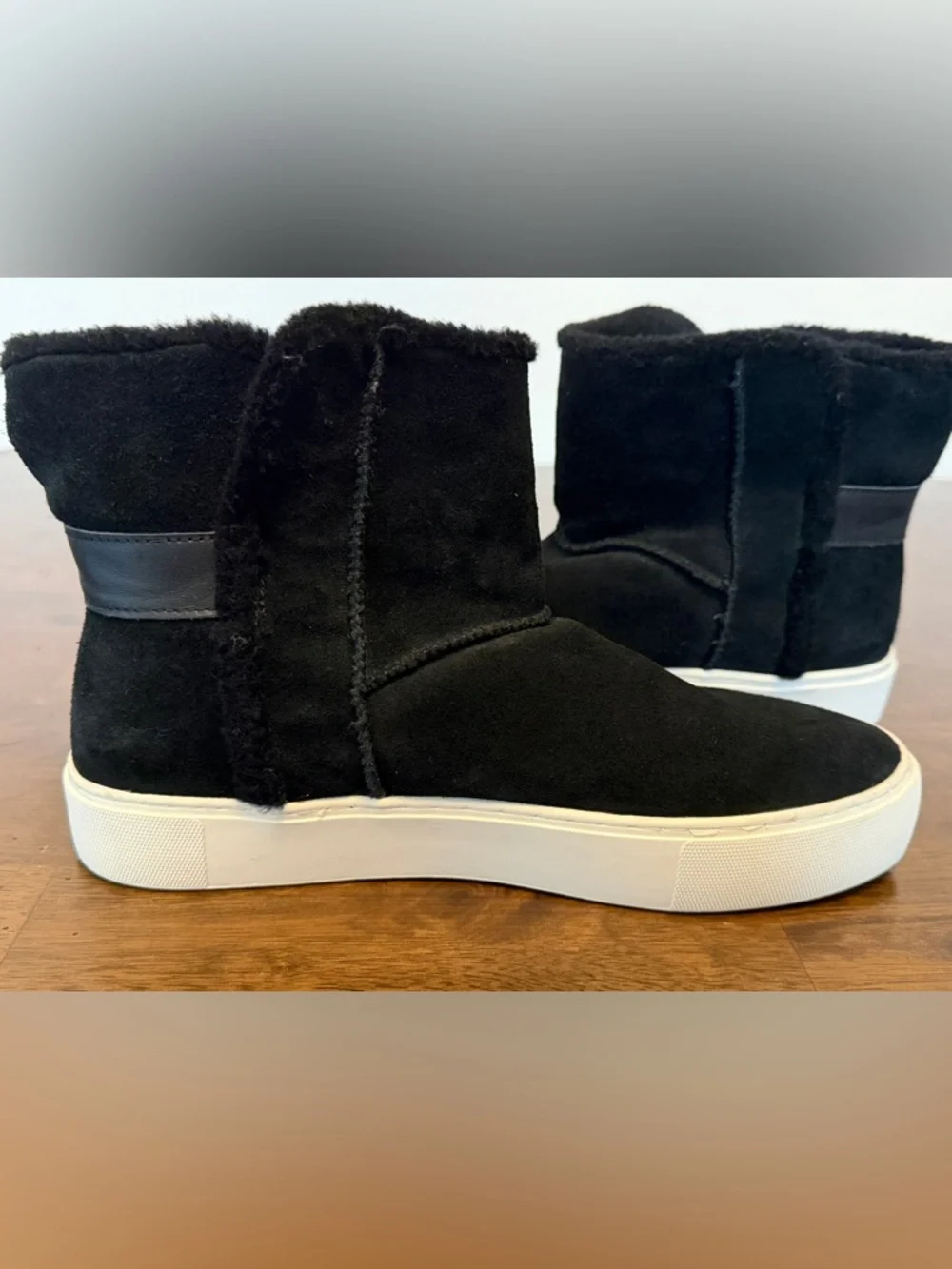 UGG Aika Mid-Height Flat Boots Black Genuine Suede Booties Fur Lining